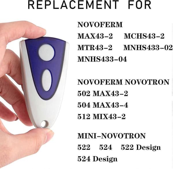 Garage Door Remote Control Compatible with NOVOFERM Novotron 502 MAX43-2 512 MIX43-2 Gate Opener Handheld Transmitter