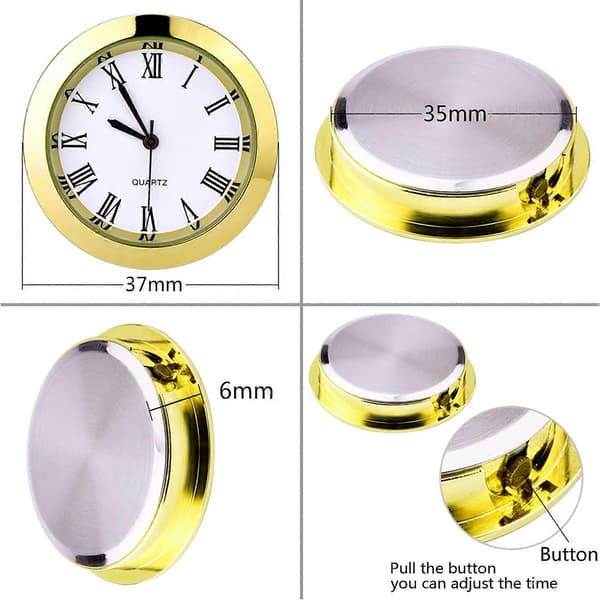 1-1/2 tommer (37 mm) Rund Quartz Urindsats med Romertal Passer til 35 mm Diameter Hul (Guldramme)