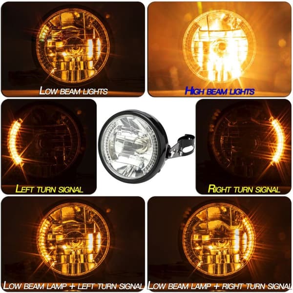 Universal 7 inch 12V Motorcycle Headlight Round Turn Signal Lamp Suitable for Cafe