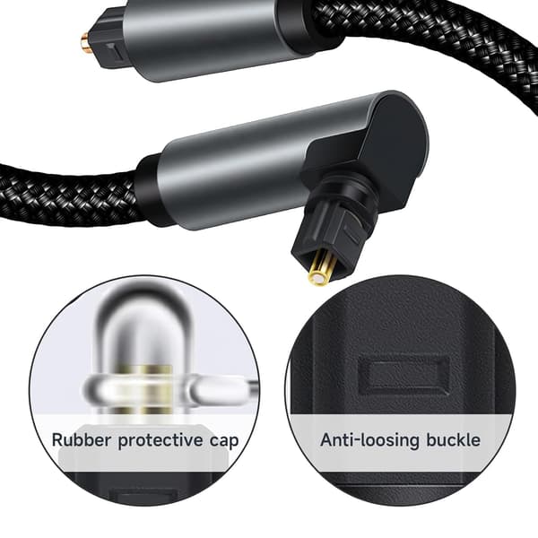 Right Angle Optical Audio Cable, Slim Optical Audio Cable with 90 Degree Rotatable, Digital Toslink Cable for Blu-Ray Player/Soundbar/HDTV/PS3/PS4