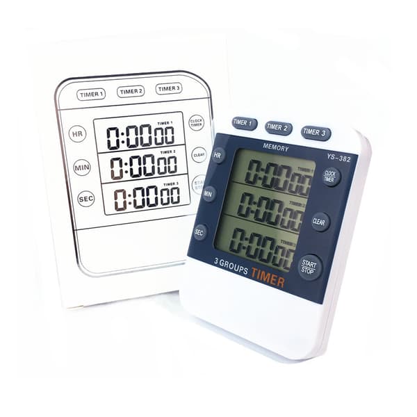 Digital dubbel kökstimer, matlagningstimer, magnetisk baksida trekanals addition och subtraktion timer, stor display, justerbar volym