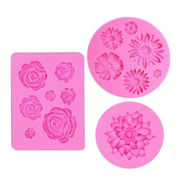 3 stk silikone bageforme Mini Blomsterglasur Kagepynt