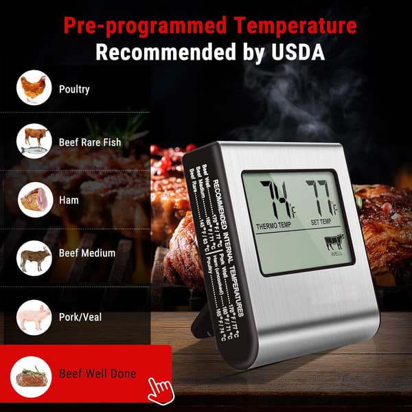TP16 Digitalt steketermometer med timer for BBQ, grill, røyk (FMY)
