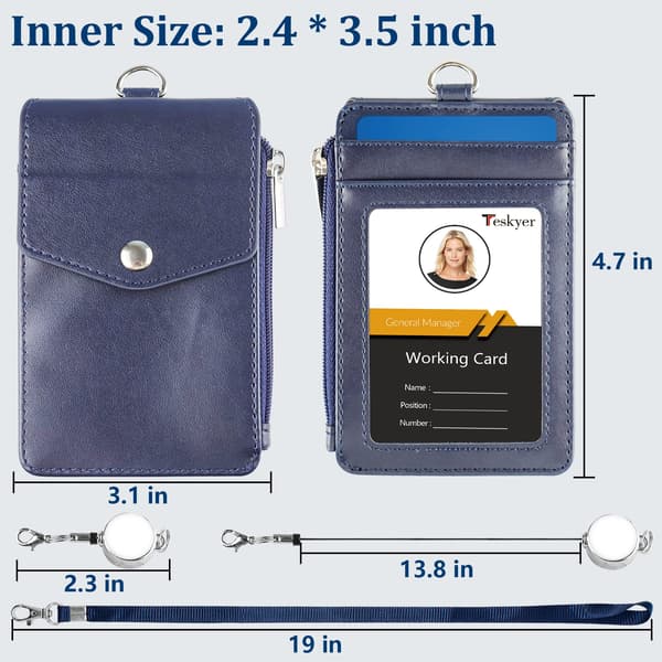 Card Holder with Retractable Lanyard, ID Card Holder with Zipper