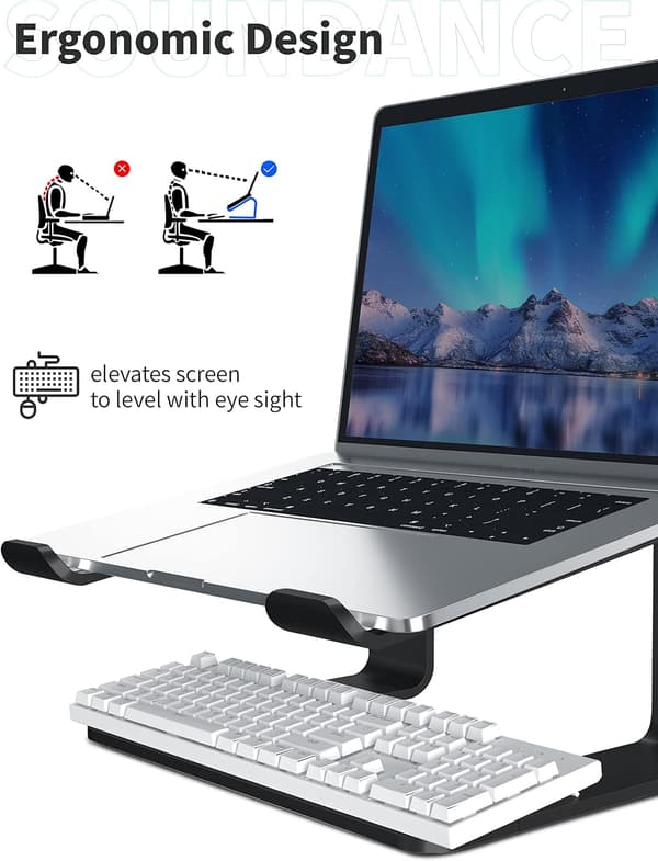 Aluminium Laptopstativ til skrivebord, kompatibelt med Mac MacBook Pro Air Apple Notebook, metalstativ til 10 til 15,6 tommer PC, LS1 sort