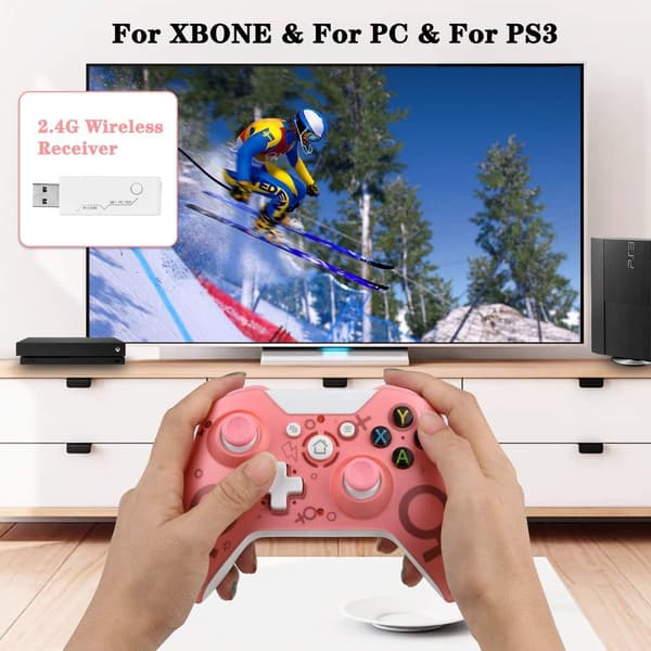 Trådløs controller til Xbox One, Xbox trådløs controller spilcontroller Gamepad Joystick til Xbox One, PC og PS3, intet headsetstik (pink)