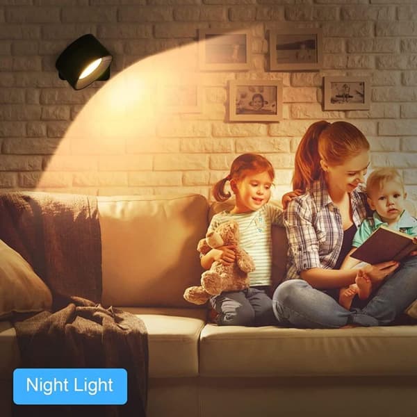 LED Wall Lamp, USB Rechargeable Wall Mounted RGB Light 360° Rotating Magnetic Ball, Wireless Bedside Lamp Black