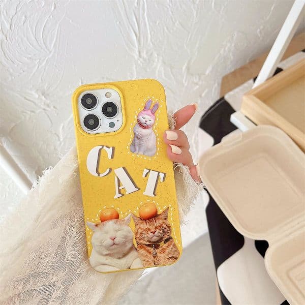 Biodegradable Phone Case for iPhone 13 Pro 6.1 inch Wheat Straw Phone Cover Pattern Print Case - Cat