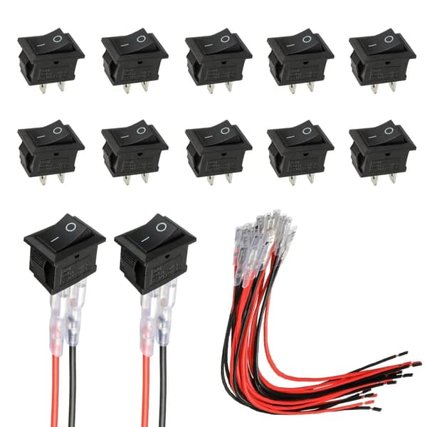 10 stk. Mini Vippekontakt 2-polet Vippekontakt med Kabel Sort