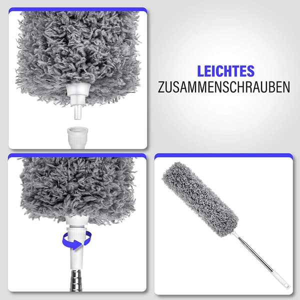 Telescopic Duster Set, Long Extendable Stainless Steel Pole for Window and Radiator Cleaning (2.8m)