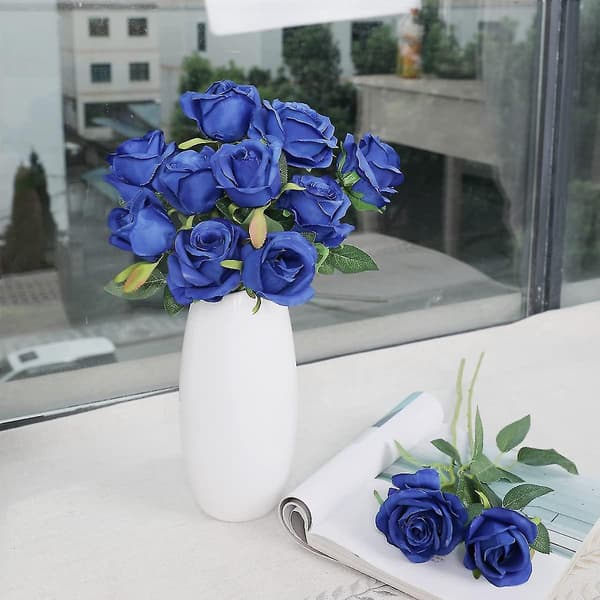 12 stk kunstige silkeblomster realistiske roser buket lang stilk