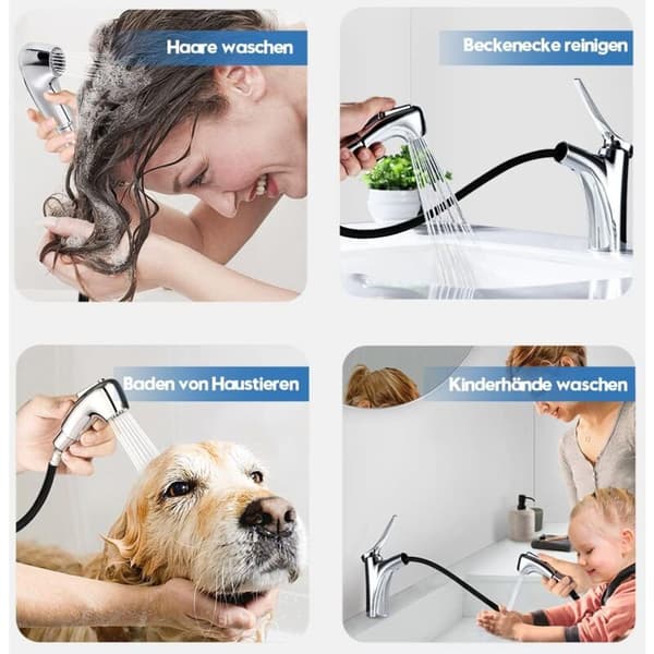 Pull-Out Bathroom Faucet with 2 Water Flow Modes, Hand Shower, Single Lever Mixer - Chrome