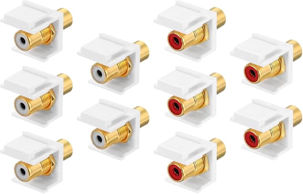 10 stk. RCA koaksialkabelstik, RG6 hun til vægplade Keystone-jackindsatsforlænger til og patchpaneludgangsmontering, guld