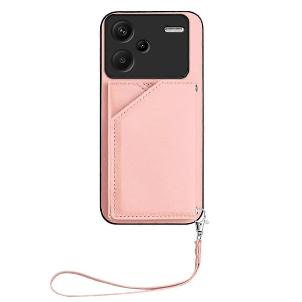 Plånboksfodral för Xiaomi Redmi Note 13 Pro Plus 5G, Telefonfodral med kortplats och stativfunktion med handledsrem Rosa