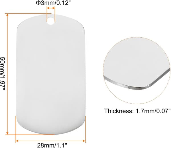 Tomme hundemerker 2x1,1 tommer Sølv 304SS 10 stk 1,97\"x1,1\" Silver