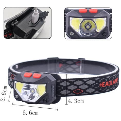 LED Headlamp with Red Indicator, USB Rechargeable, Compact Dual Light Source, Motion Detection, Waterproof Design, Adjustable Angle, Suitable (FMY)
