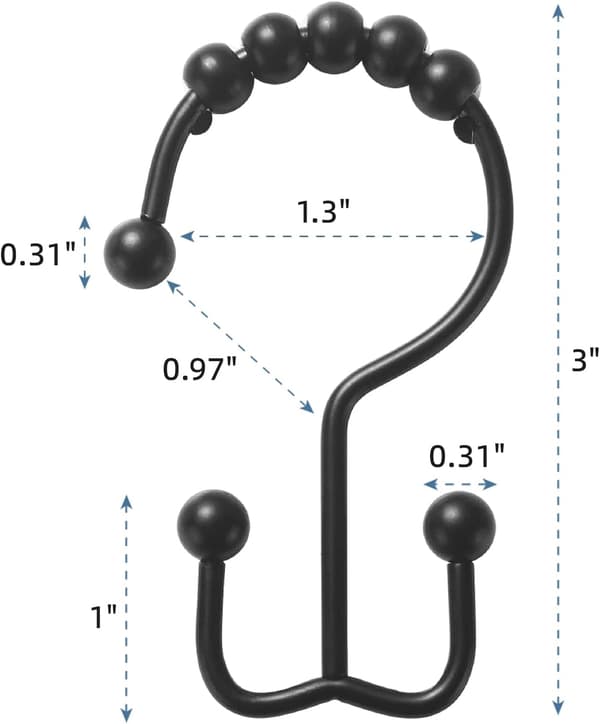 Shower Curtain Hooks Rings, Rustproof Metal Double Glide Shower Hooks for Bathroom Shower Rods Curtains