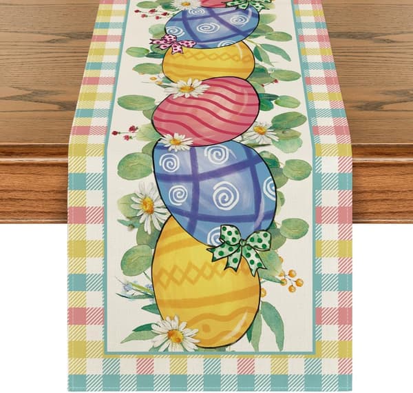 Buffalo Plaid Daisy Egg Påskebordduk, sesongbasert kjøkkenbordsdekor for innendørsfester 33x183 cm