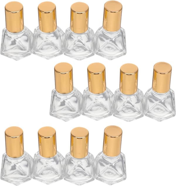 12 stk 8 ml glassflasker med rullekuler i rustfritt stål og gullkorker