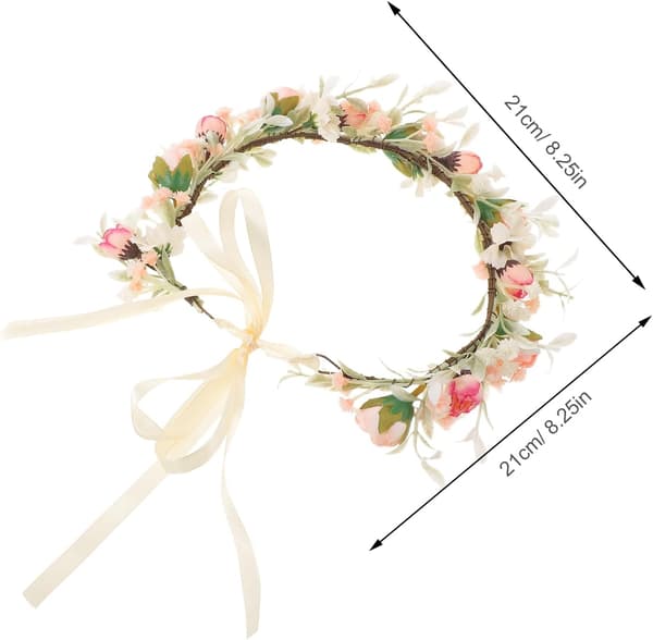 Bryllupsblomsterkrone pannebånd med rosa bånd – Brudeblomsterkrans hodeplagg
