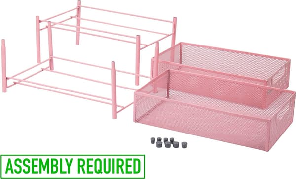 Cabinet, Mesh Storage Baskets Organizer Home, Office, Kitchen, Bathroom, Steel, Pink