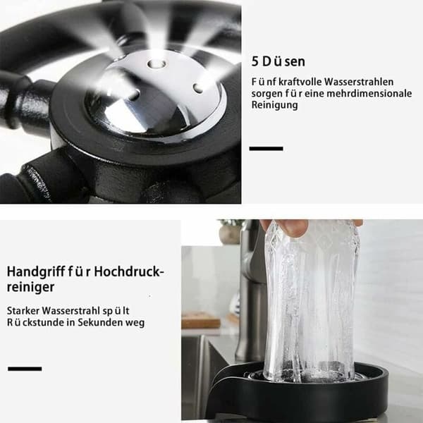 Glasskyller, koppvasker i rustfritt stål, inkluderer T-kobling og 80 cm slange, automatisk koppvasker