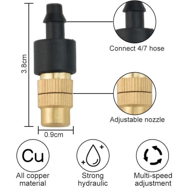 20 Pcs Brass Nozzles, Adjustable Automatic Drip Sprayer, Rust-proof, Detachable, DIY Greenhouse Irrigation System