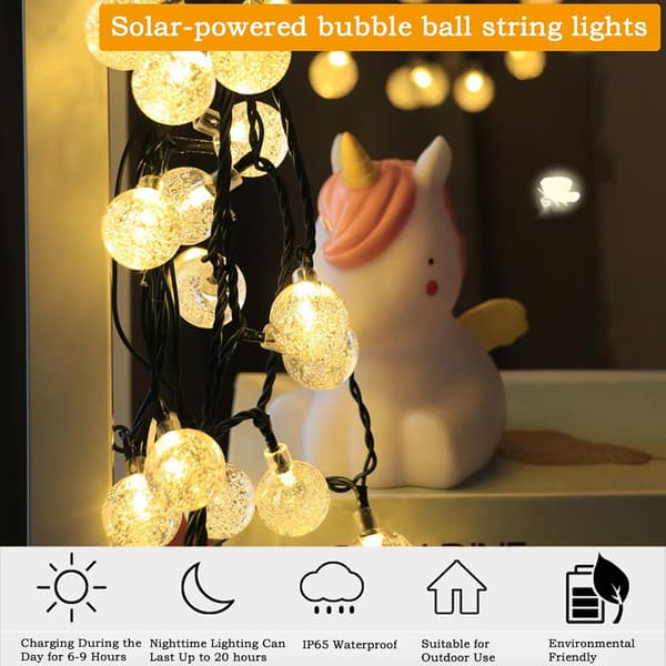 Solar Lights Outdoor, 7M 50LED Solar String Lights with Waterproof Solar Powered Crystal Ball for Garden, Patio, Yard