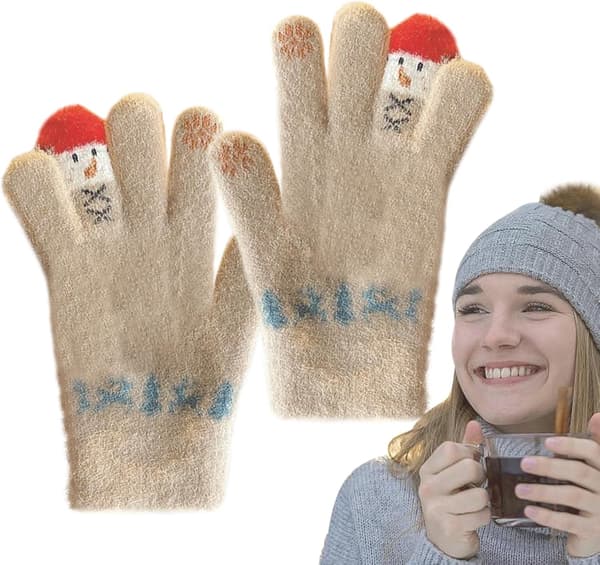 Vinterhandsker til kvinder, termohandsker, Yeti-strikkede handsker, forede handsker til koldt vejr
