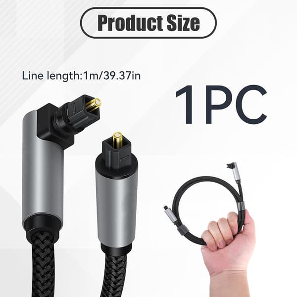 Right Angle Optical Audio Cable, Slim Optical Audio Cable with 90 Degree Rotatable, Digital Toslink Cable for Blu-Ray Player/Soundbar/HDTV/PS3/PS4