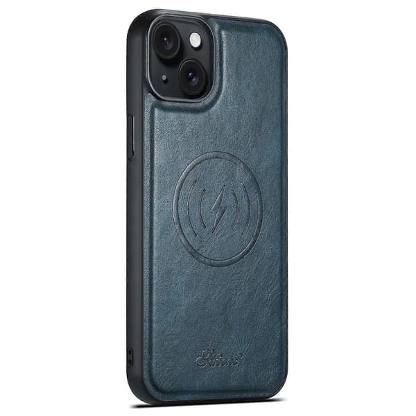 iPhone 15 Plus-deksel kompatibelt med MagSafe PU+TPU stativ-telefondeksel - Flerfarget blå Multicolor Blue