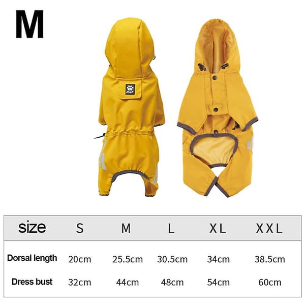 Vanntette regnfrakker for valper og små til mellomstore hunder med hette, poncho med reflekterende stripe, lett jakke - Gul M