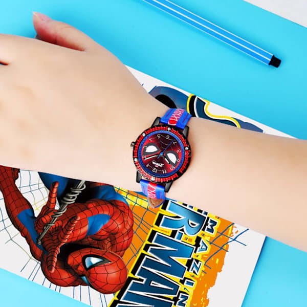 Spiderman Lysende Vandtæt Analog Ur Børnefødselsdagsgave Blå til Rød Rem Blue to red band