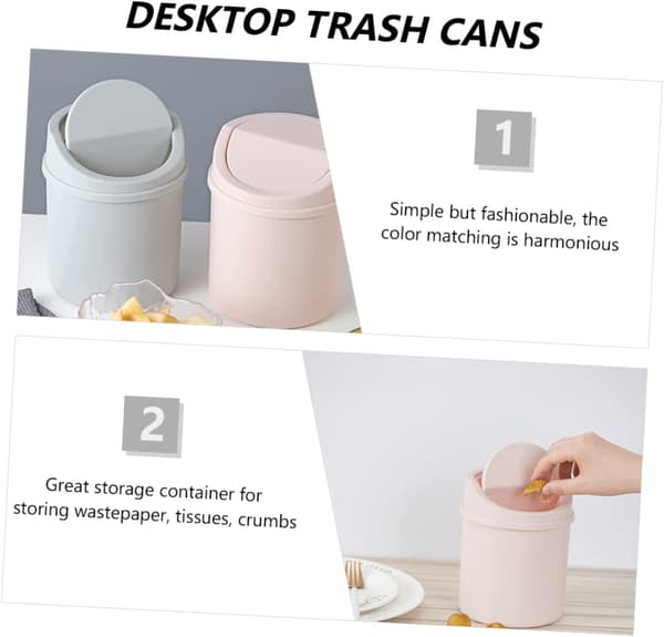 Mini Trash Can with Flip Lid, Desktop Storage Bin for Office, Dressing Table, Bedside Cabinet