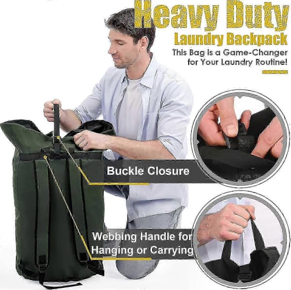 Laundry Bag Extra Large Heavy Duty, 115L Laundry Backpack, Sturdy Laundry Bag with Straps, Army Green Laundry Bag for College, Top Load