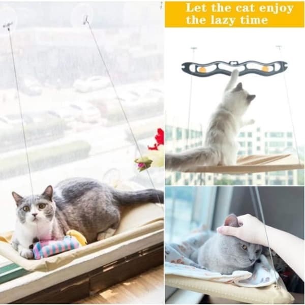 Fönsterhängmatta - Katt - Transparent - Kapacitet 20KG - 4 Sugproppar - Inomhus
