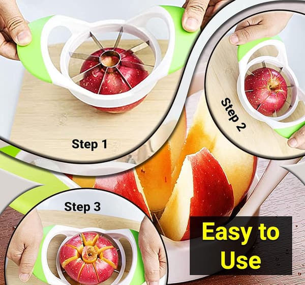 Apple Slicer 3 in 1 Corer Cutter and Peeler with 8 Stainless Steel Blades - Core Remover Tool and Press Machine