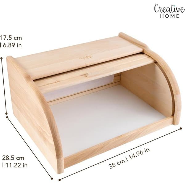 Bread Box - Creative Home Decor - Natural Beech - 38 x 28.5 x 17.5 cm - Roll-top - Classic Natural
