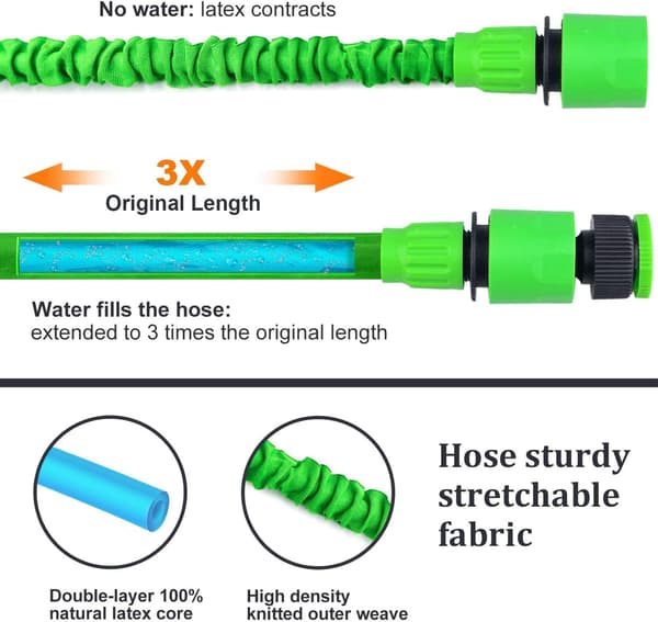 Expandable Garden Hose Water Hose - Upgraded 50FT Water Hose with 7-Function Spray Nozzle, Multifunctional Triple-Layer Latex