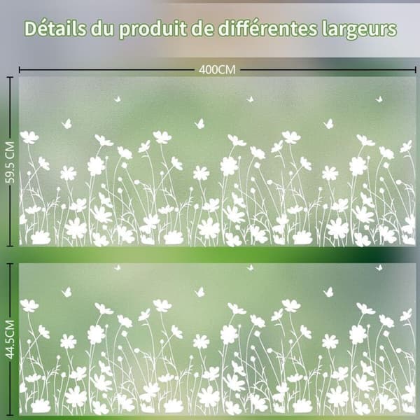 Frosted Window Film with Floral Pattern, UV-Resistant, Heat-Resistant, Electrostatic, Glue-Free, 45 × 200 cm