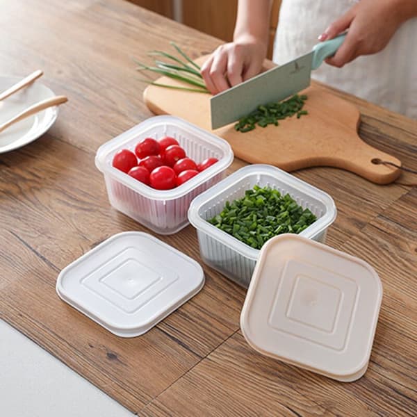 5-pack Fresh Box Refrigerator Fruit and Vegetable Storage Box Kitchen Drain Lid Storage Box Grey