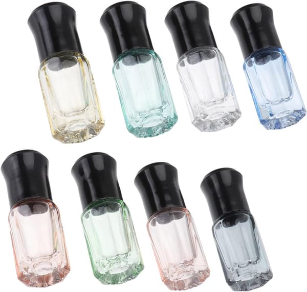 8 st 3 ml eterisk olja roll-on flaskor påfyllningsbara små rullbehållare svarta lock för parfym och läppresor