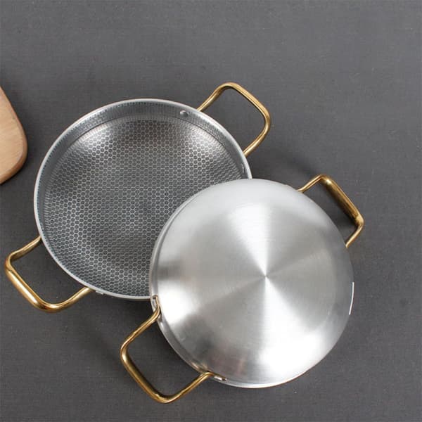 Stainless Steel Honeycomb Frying Pan, Ergonomic Handle, Scratch Resistant