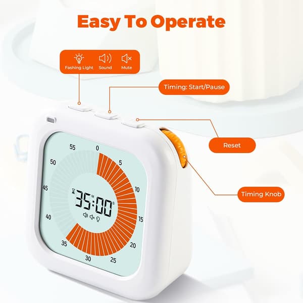 Visuell timer for barn, 60 minutters digital nedtellingstimer for barn, kjøkkentimer med signallys, påminnelsesfunksjon, LCD digital timer