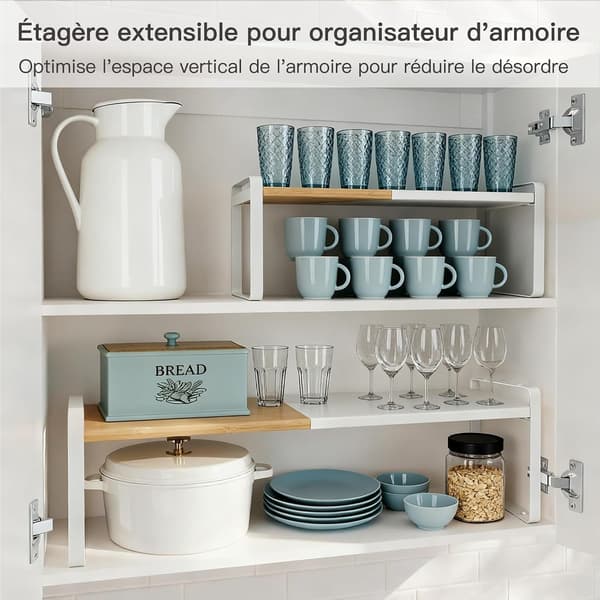 Kitchen Storage Shelf, Half Shelf, Extendable Telescopic Shelf for Kitchen Cabinets and Countertops, Pantry, Bathroom (1-pack Natural Beige and White)