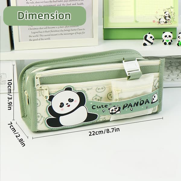 Panda-pennal, pennal med stor kapasitet, pennal med flere rom, pennal for gutter og jenter