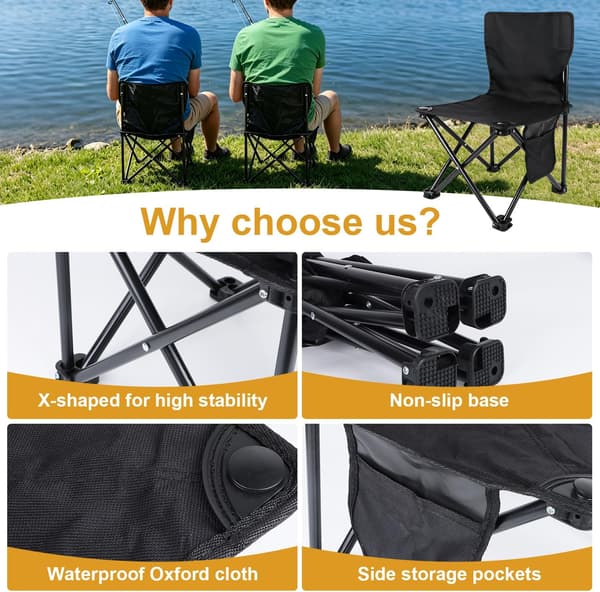Compact Folding Portable Camping Chair, Folding Stool, Folding Seat with Storage Bag (Black, 33x33x52cm)