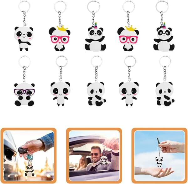 10 st Panda Nyckelring Pack Tecknad Söt Pvc Multifunktionell Lätt Nyckelring