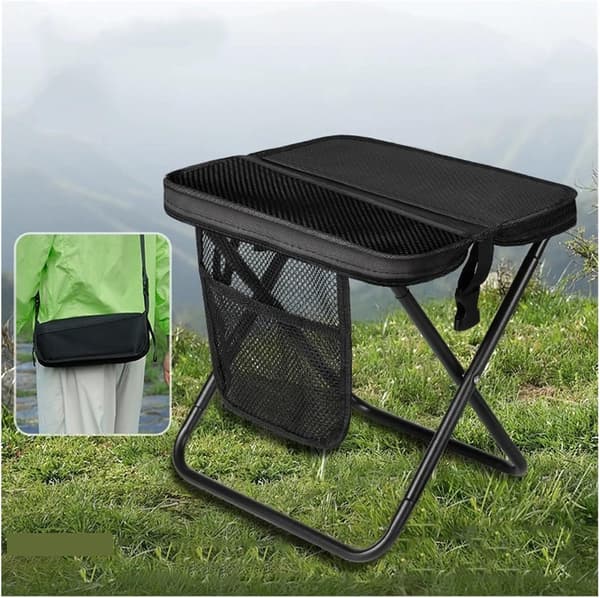 Mini foldbar campingtaburet med bæretaske, foldbar campingstol til camping og fiskeri, sort