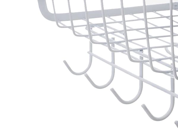 Under Cabinet Wire Basket, 5 Hooks, Paper Towel Holder, White, Kitchen Storage Organizer White